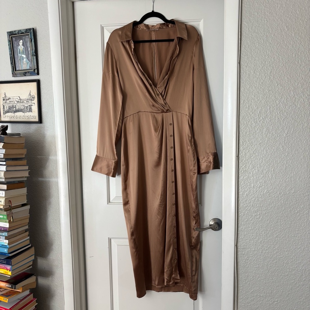 Reformation Satin Midi Dress in Rose Gold - Picture 2 of 12